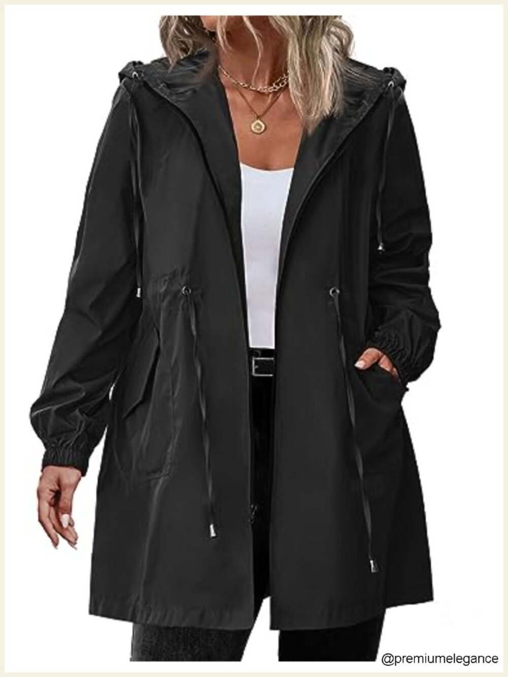 Plus Size Long Raincoat Lightweight Hooded Windbreaker Waterproof Jacket with